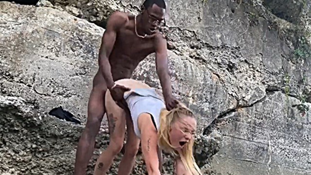 Interracial couple rough sex outdoors