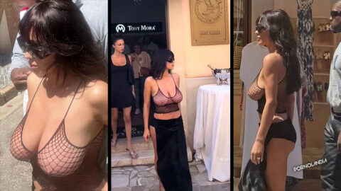 Bianca Censori desnuda en público mostrando los pechos