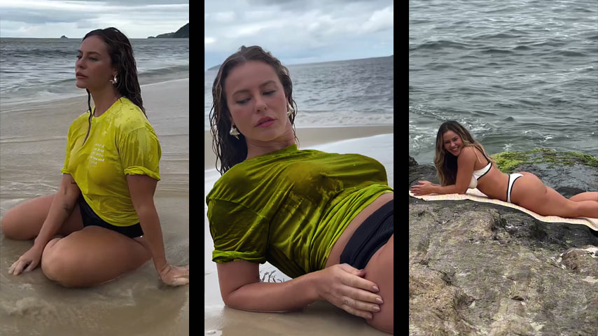 Paolla Oliveira en la playa con ropa transparente