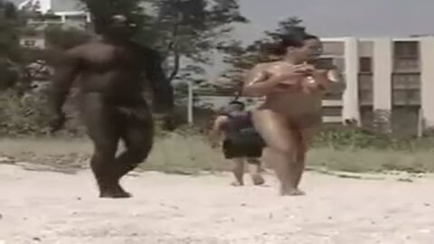 pilló a un negro con una polla dura en una playa nudista